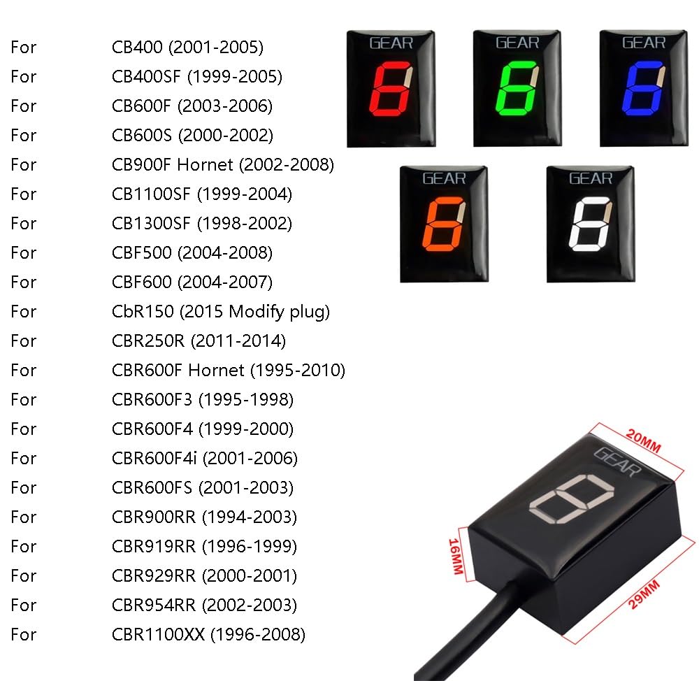 1-6 Gang Digital LED Anzeige Ganganzeige Anzeigeinstrument Kompatibel mit CB400 SF CB600F Hornet CBR 600 F4i F3 F4 VFR800 CBR900RR CBR1100XX CB1100SF CBF500 VTR1000 F GL1800