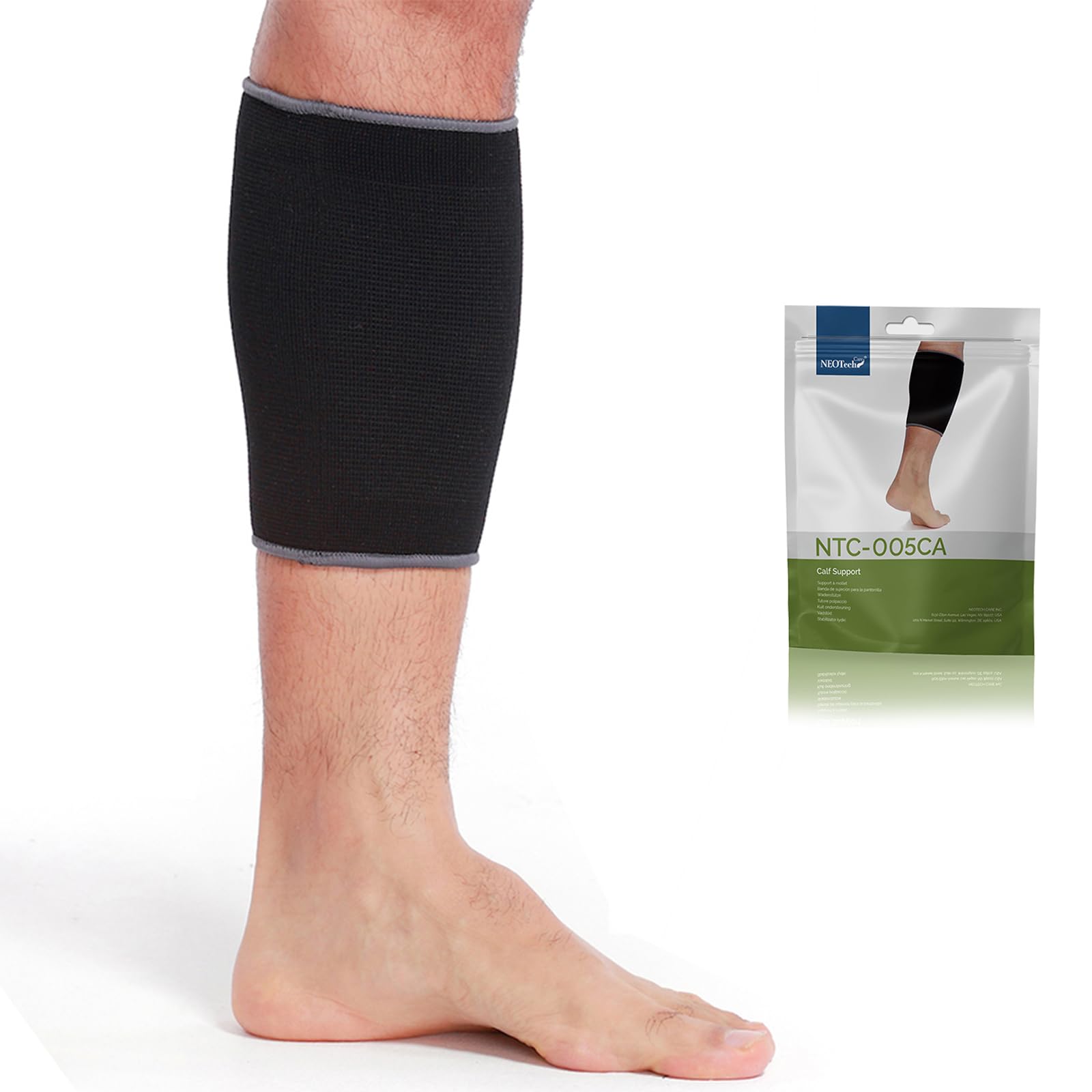 Neotech Care Calf Support Sleeve - Elastic & Breathable Knitted Fabric - Medium Compression (Black Colour, Size M, 1 Unit)