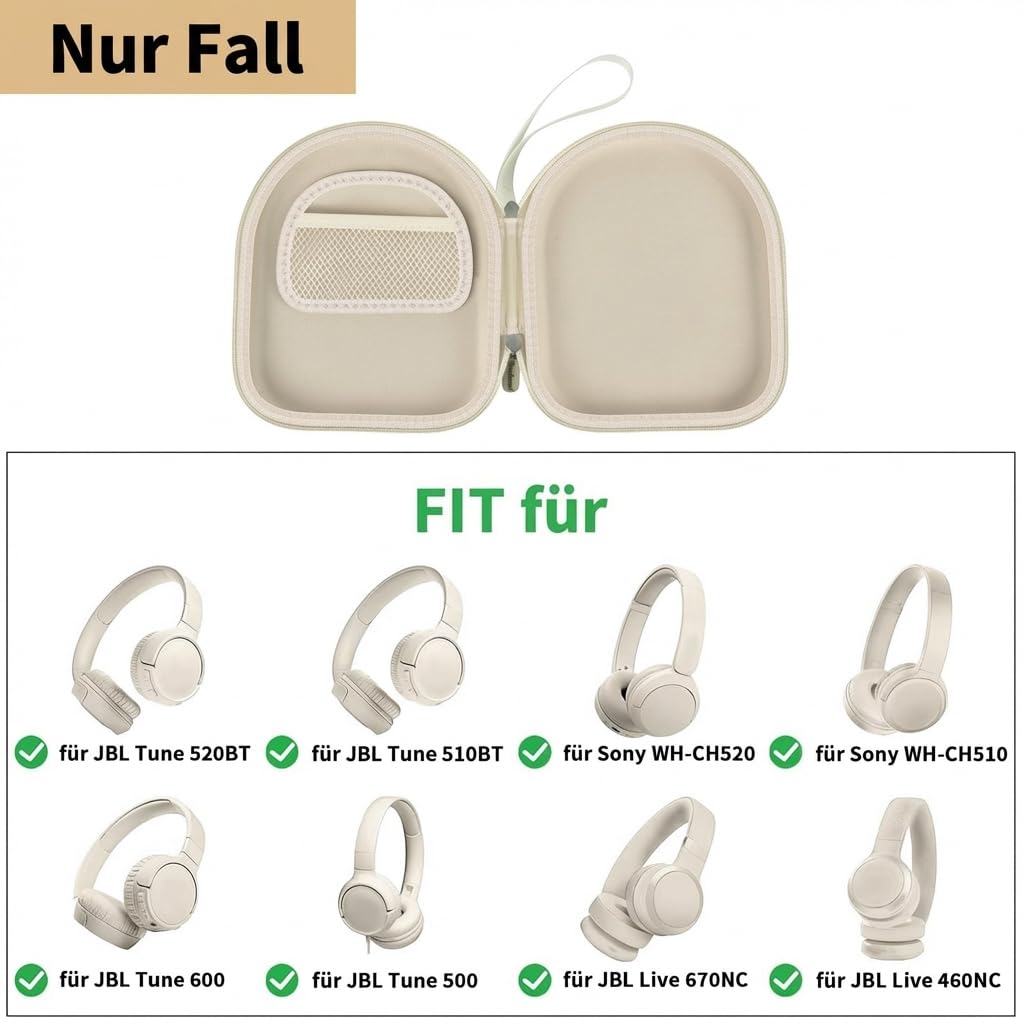 Etui na słuchawki kompatybilne z JBL Tune 510BT/ do Sony WH-CH520/ 520BT/ T570BT/BK bezprzewodowe słuchawki nauszne, etui ochronne Bluetooth, kabel (tylko pudełko) (beżowe)