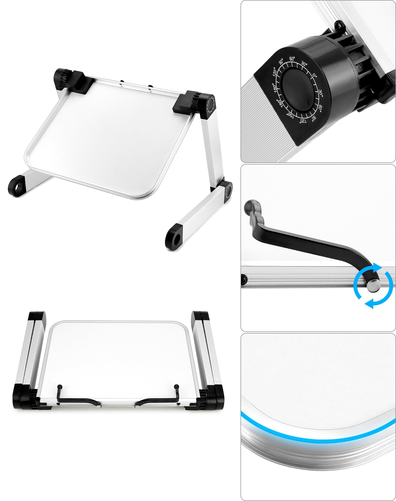 QWORK® Supporto per libri regolabile, supporto per lettura in lega di alluminio, leggio libri da letto, supporto per libri di cucina, pieghevole, bianco