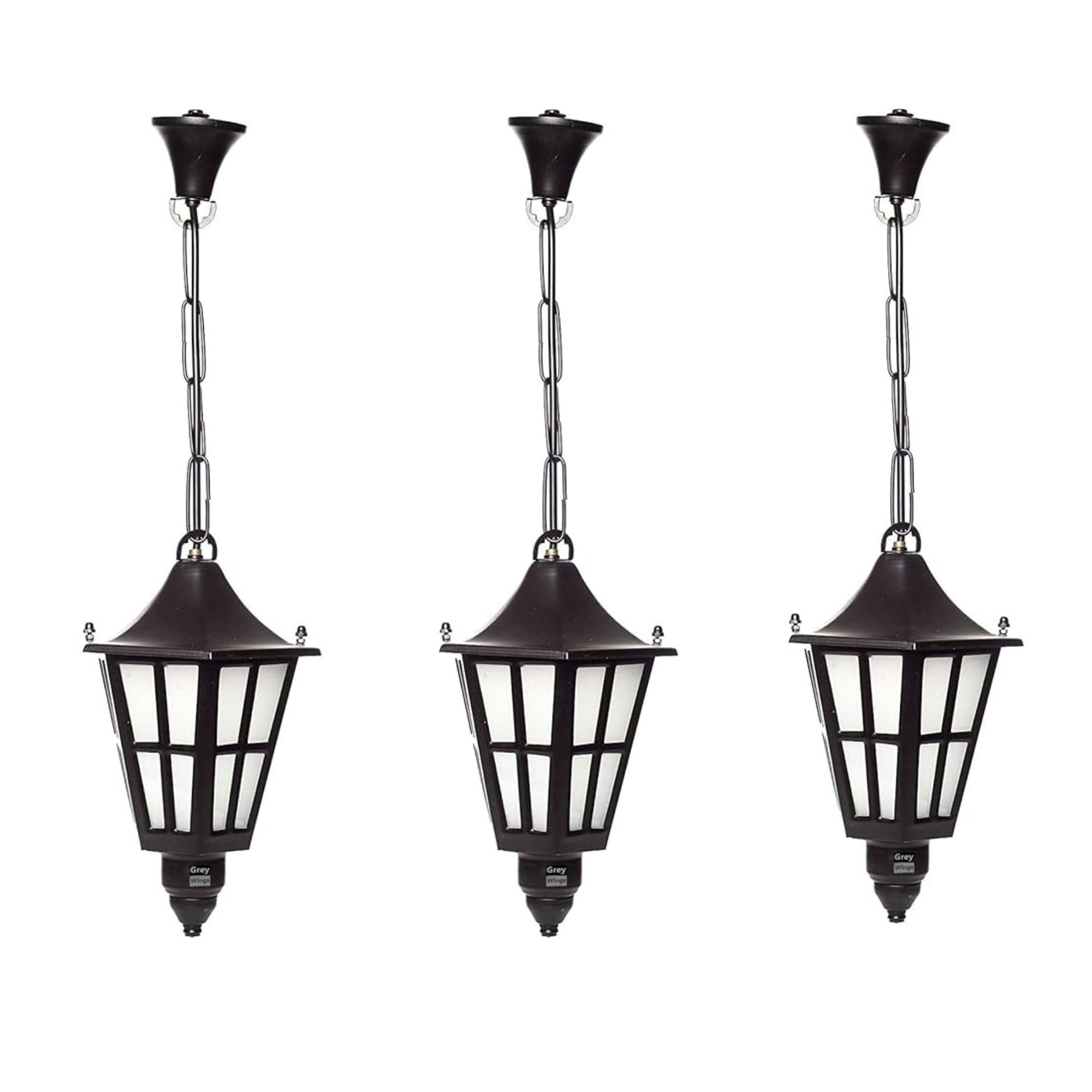 GreyWings Vintage Black Hanging Lantern Light for Balcony, Metal & Glass Pendant Lamp for Porch Foyer Corridor, (Bulb not Included) Pack of 3-image-39