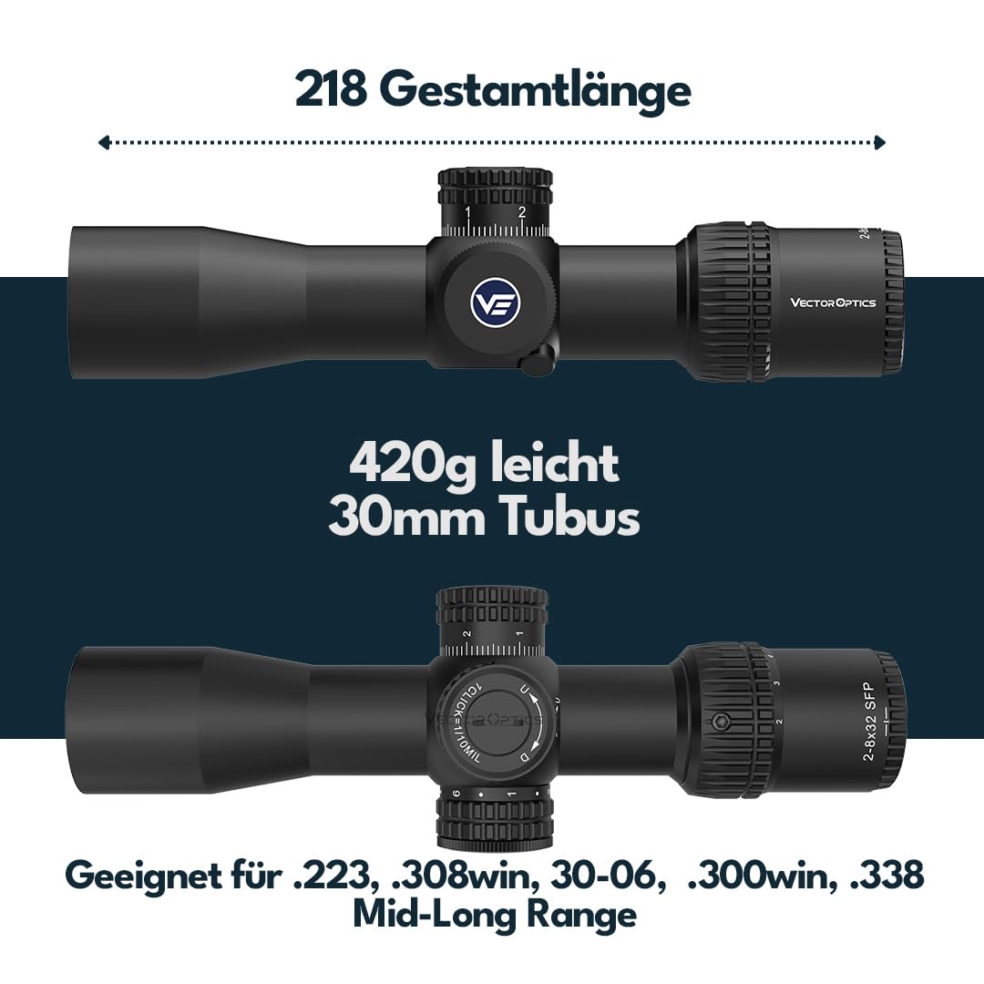 Vector Optics SCOC-43 Veyron 2-8x32IR SFP Zielfernrohr für Sport, Airsoft und Jagd, Luftgewehr, Ziel-Visier, Gewehrzielfernrohr, Rifle Scope, umfangreiches Zubehör