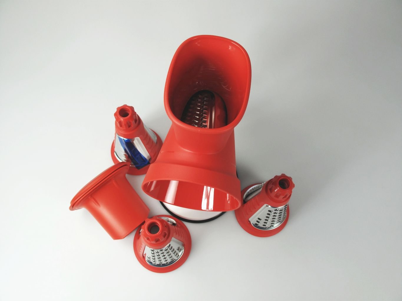 TUPPERWARE Chef Profi-Chef Mahlwerk rot-weiß mit 4 Messerscheiben Reibe Faschier 17577