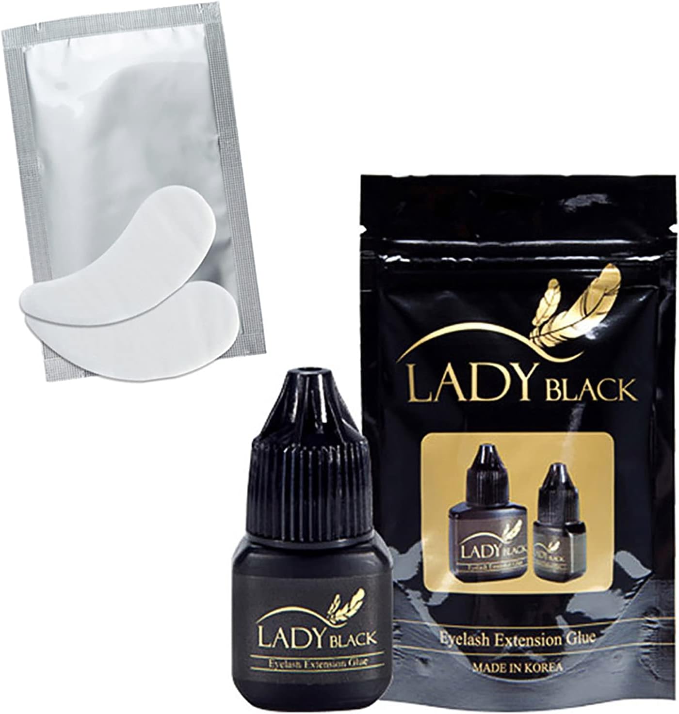 Eyelash Extension Adhesive Lady Black Glue 5g Professionals Eyelash Extension Drying Fast Lower Irritation Long Lasting Retention 6-7 Weeks Sky Glue with Eyepatch
