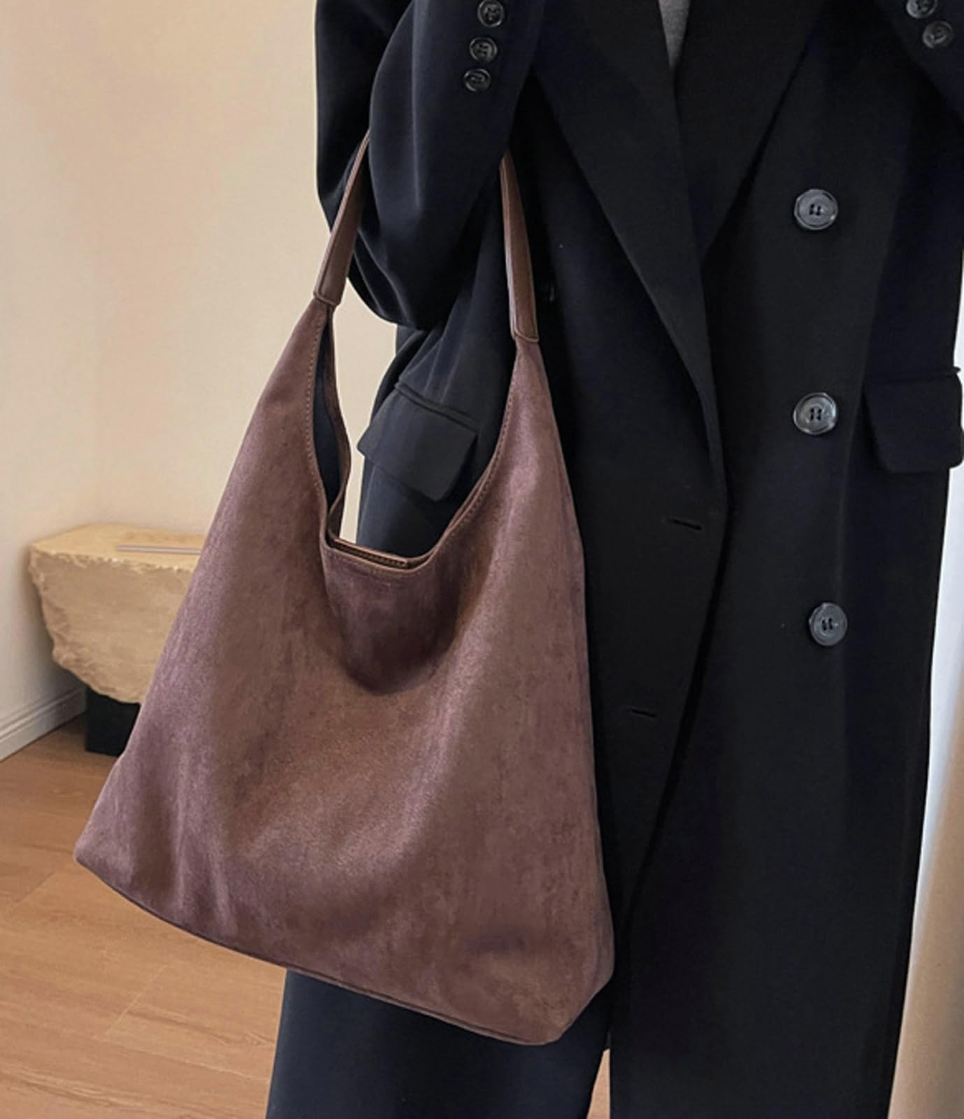 Vintage Suede Tote Bag for Women Autumn Winter 2025 Collection Retro Casual Commute Large Capacity Shoulder Bag