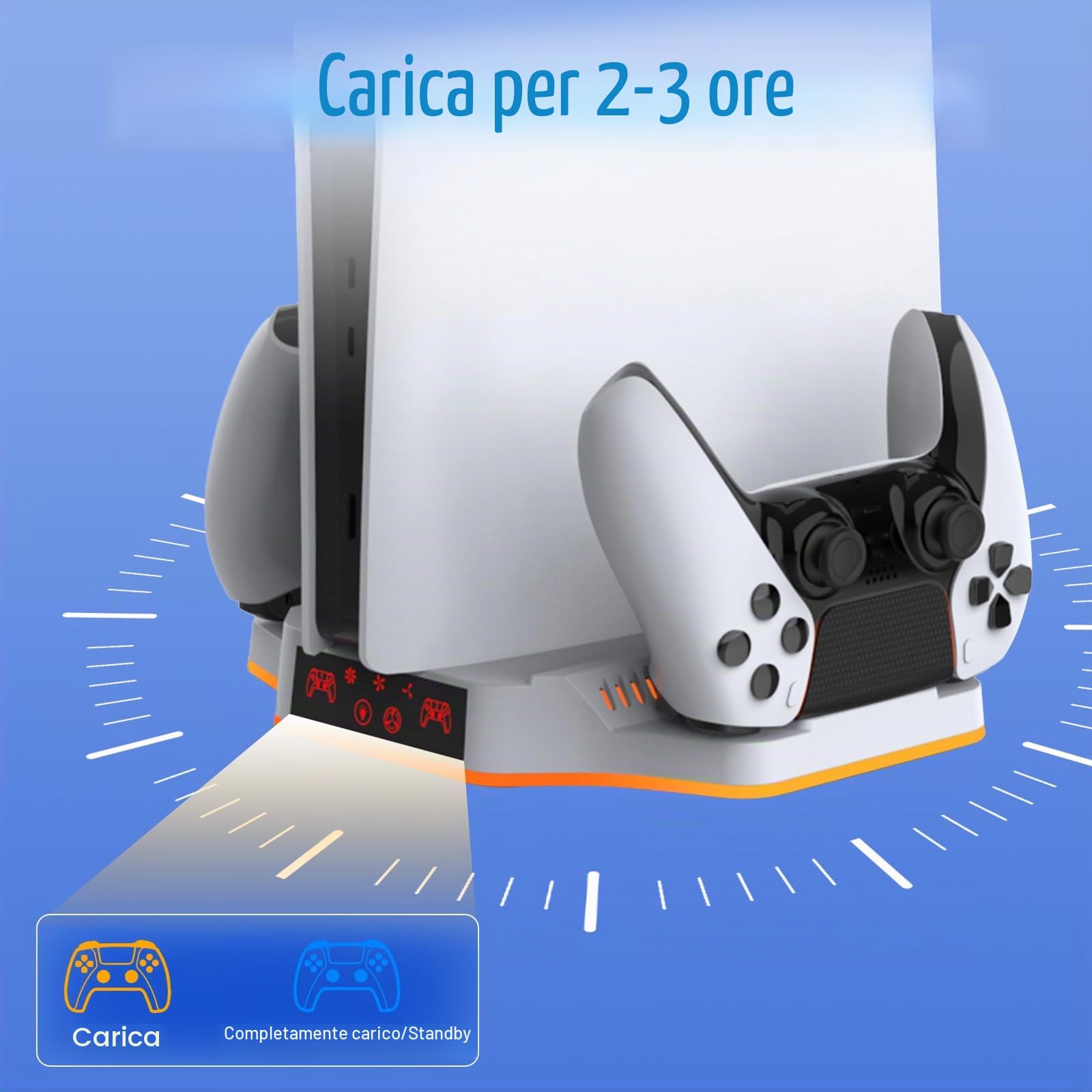 Supporto per PS5 Slim/Pro con Ventola di Raffreddamento,Base di Raffreddamento PS5 con 3 Livelli di Ventola e 2 Ricarica Simultanea di Tre Dispositivi,Accessori per PS-5 Pro/PS-5 Slim