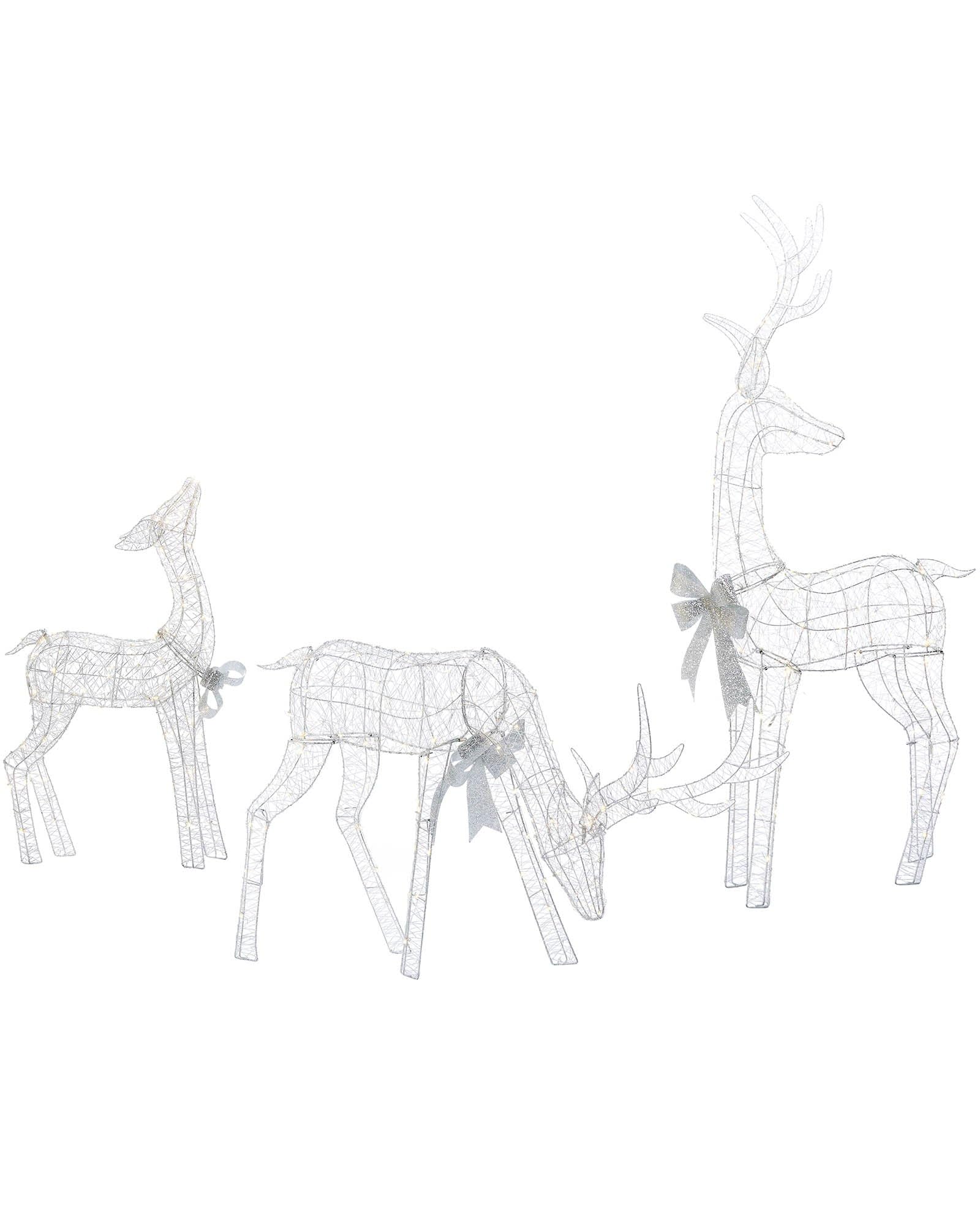 Werchristmas White Large Silver Pre-Lit Reindeer Family, 350 Warm Led Lights