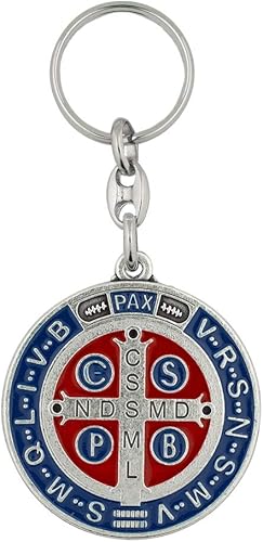 Miniatura 2 de VILLAGE GIFT IMPORTERS Llavero grande de 2 pulgadas con medalla de San Benito, patrón de los estudiantes y Europa, metal plateado con detalles