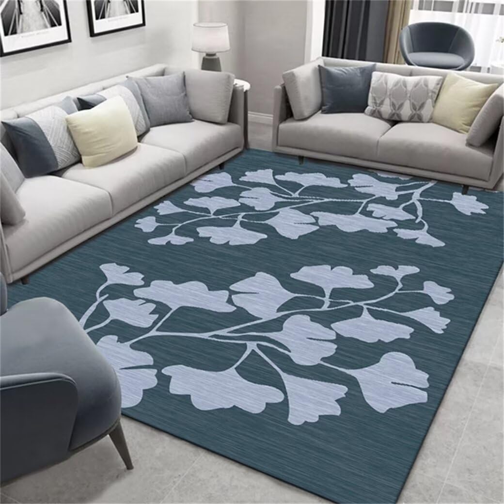 Tapis de chambre de jeunesse insonorisant bleu motif feuilles 60x100cm pour fille