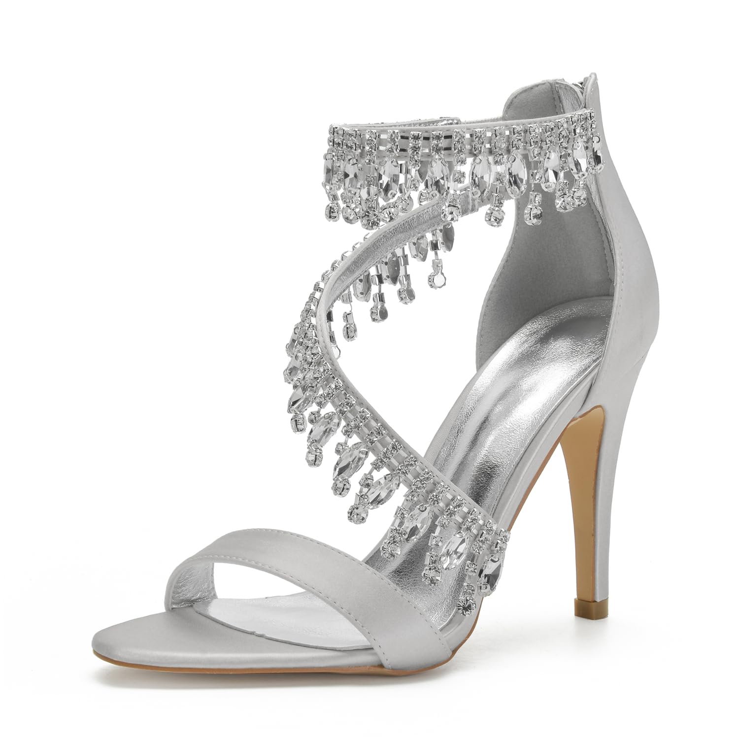 Anna's Bridal IN4 Wedding Shoes for Bride High Heels Sandals Ankle Strap Crystal Zipper Back Formal Evening Prom Party Dress Shoes Pumps for Women