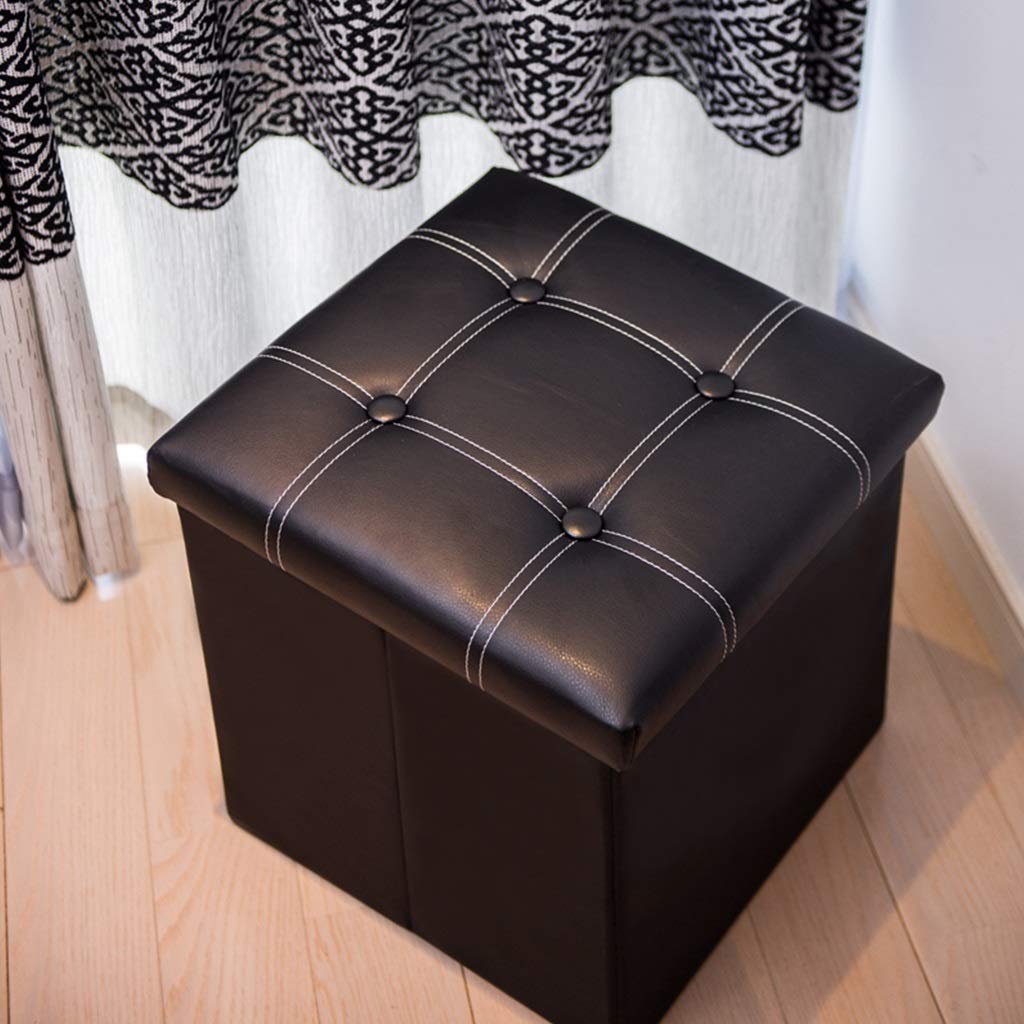Pouf coffre à chaussures pliable en similicuir marron avec couvercle rabattable