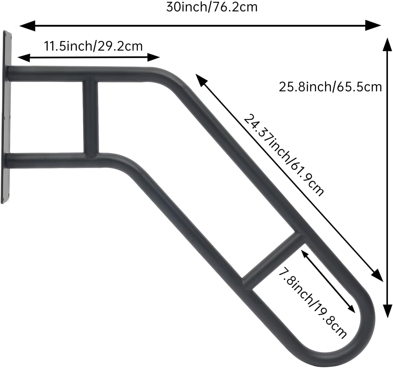 2-Pack 30" Outdoor Hand Rails, Metal Safety Railings for Steps, Stairs & Bathtub - Non-Slip Grip for Elderly, Seniors & Mobility Assistance (Black)