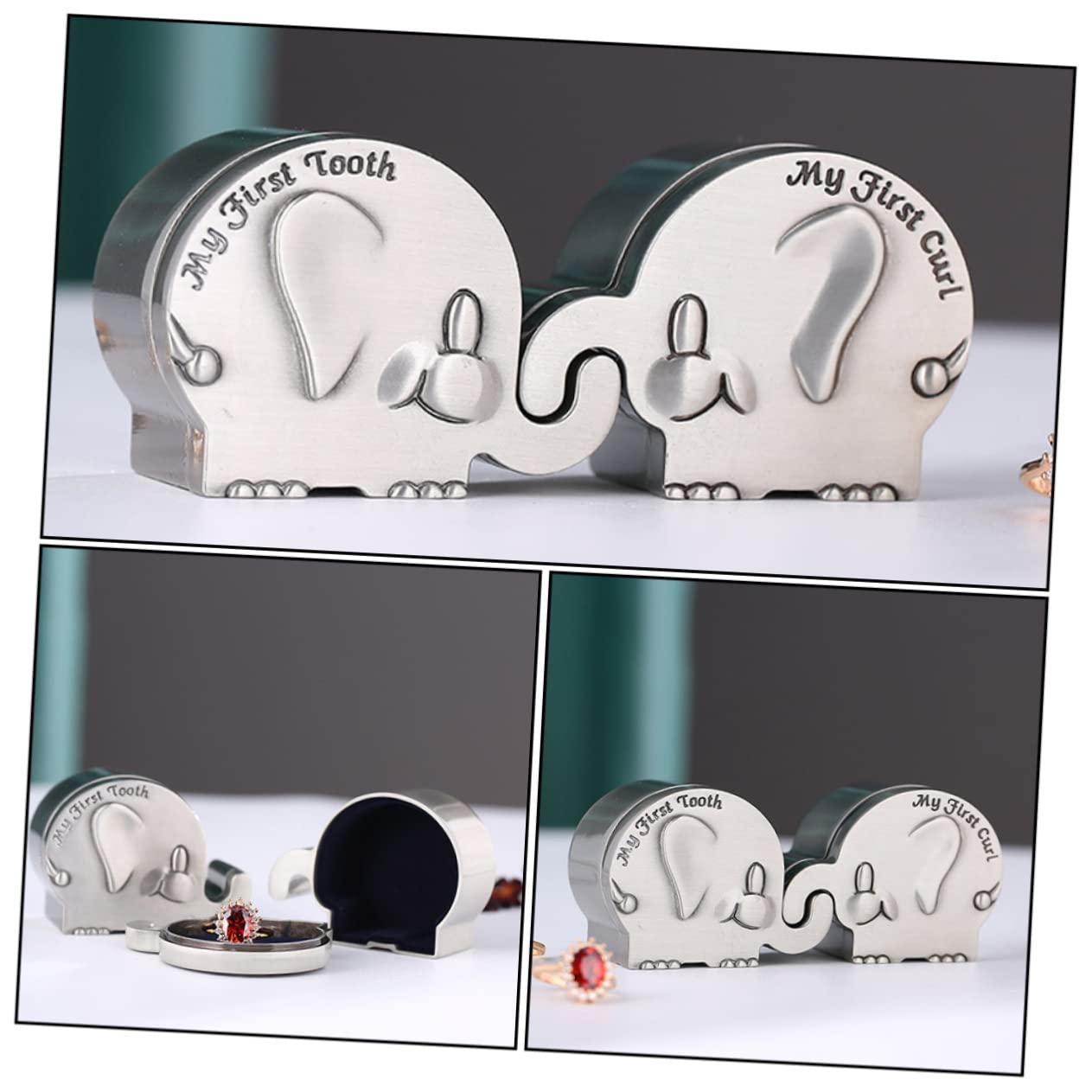 Caja de Recuerdos para Recién Nacido en Forma de Elefante, Aleación de Zinc Plateada, Superficie Lisa, para Guardar Primer Diente y Rizo en Guardería o Bautizo