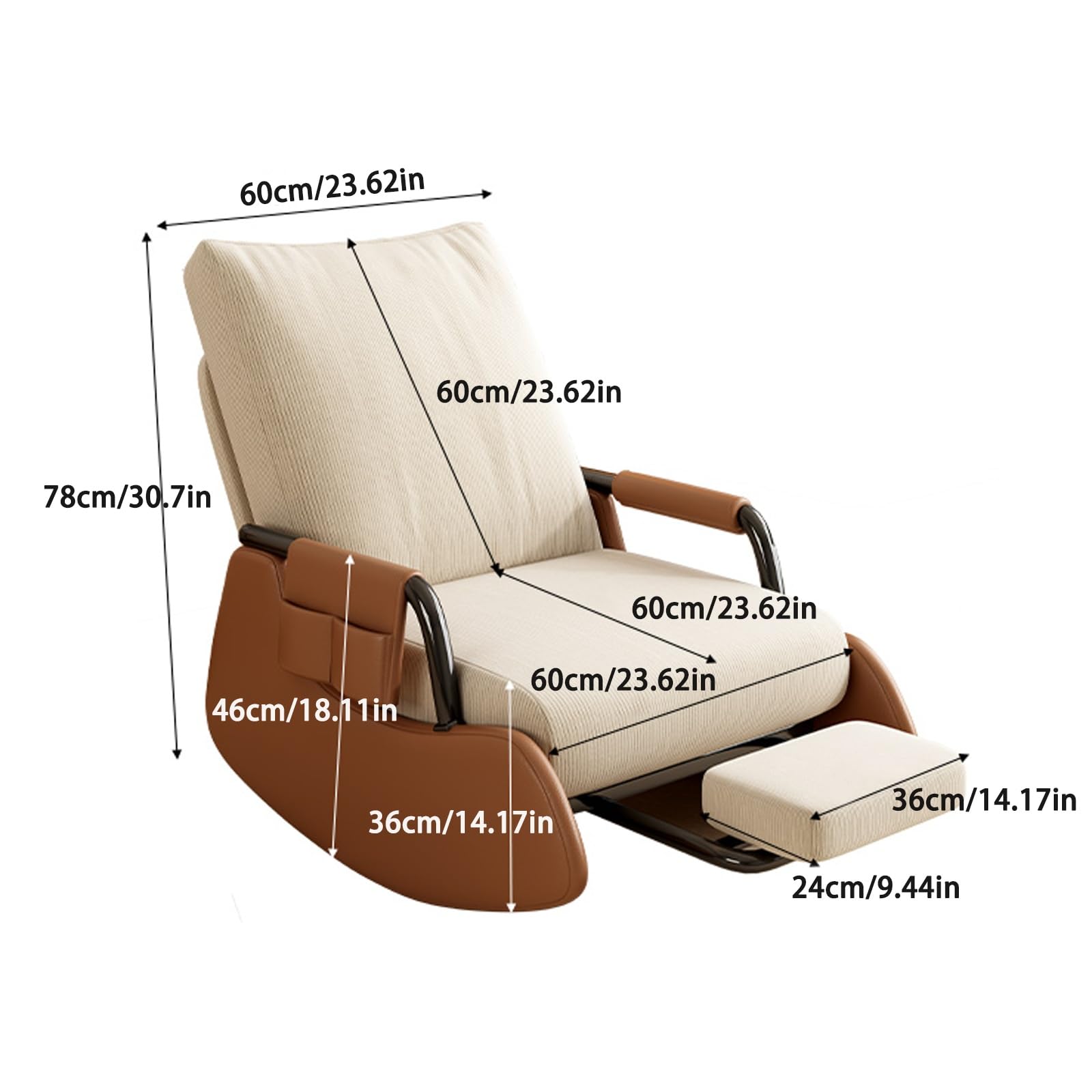 Mecedora de lactancia con reposapiés plegable y bolsillo lateral, sillón ajustable con respaldo alto para un fácil montaje en la sala de estar