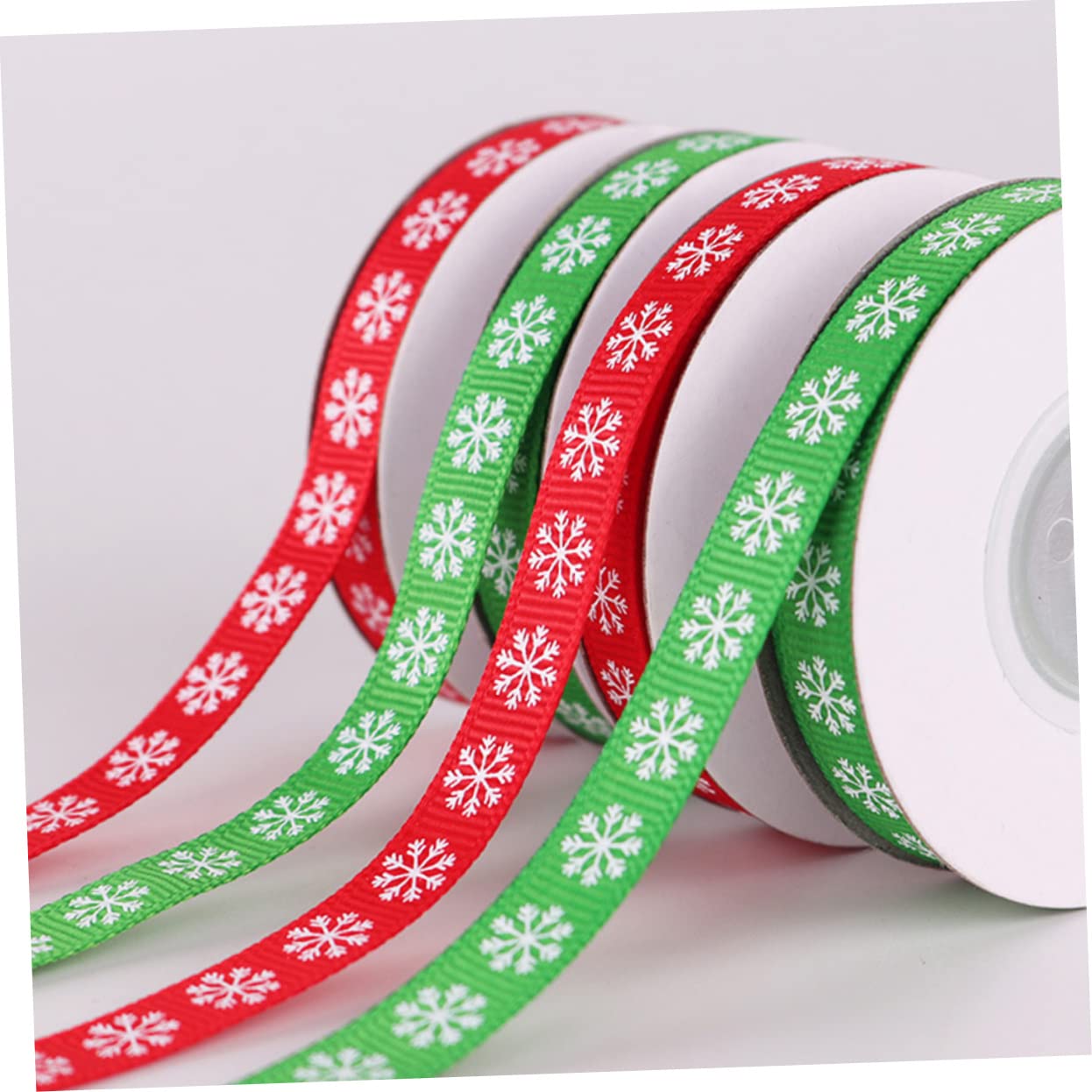 Housoutil 12 Rollen Weihnachtliches Schneeflocken Geschenkband Breit Polyester Schleifenband Rot Grün für Geschenkverpackung DIY Weihnachtsdeko