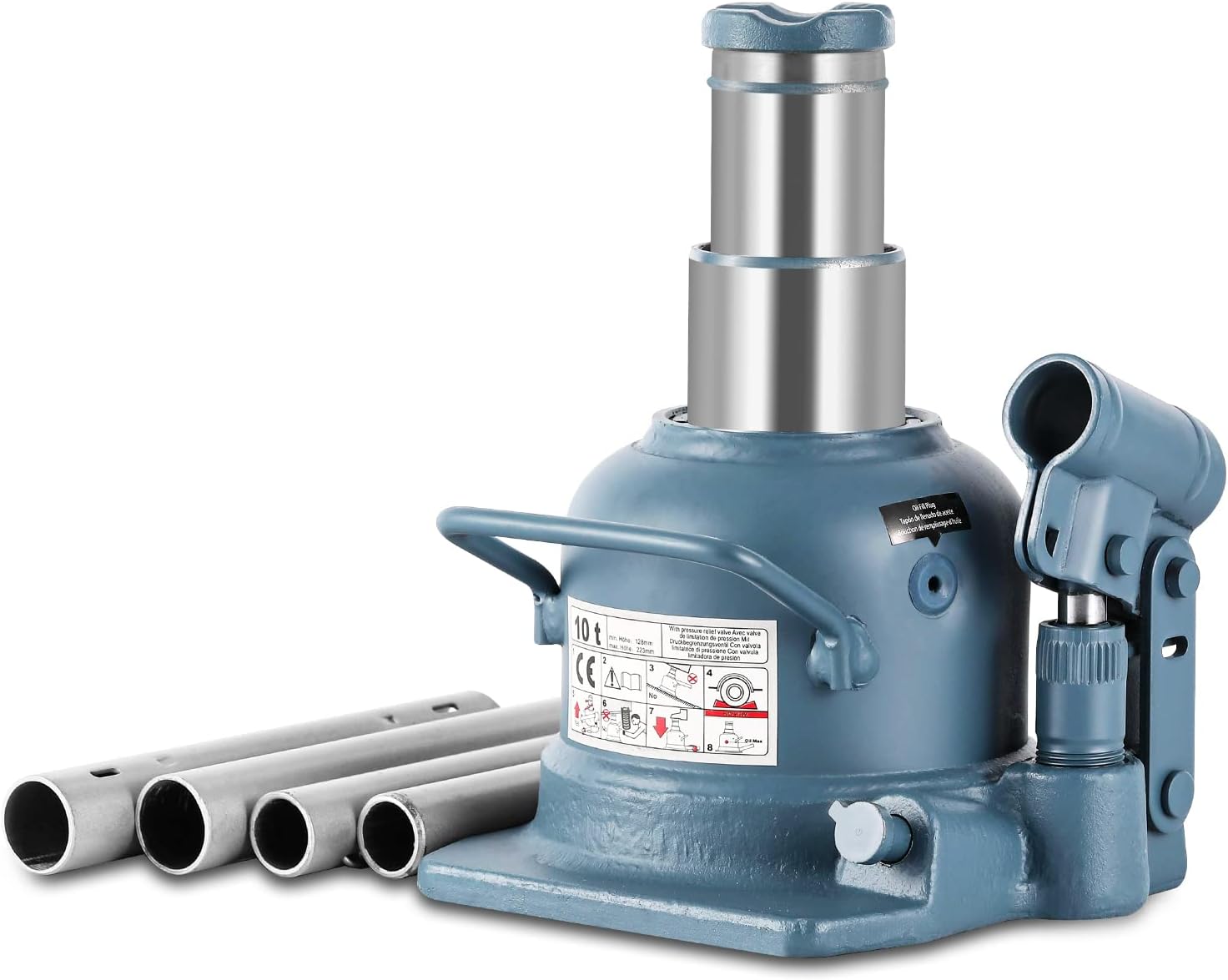 Low Profile Bottle Jack 10 Ton Double Ram Jack 4-7/8'' to 8-7/8'' Lifting Range Hydraulic Jack Stubby Short Welded Bottle Jack