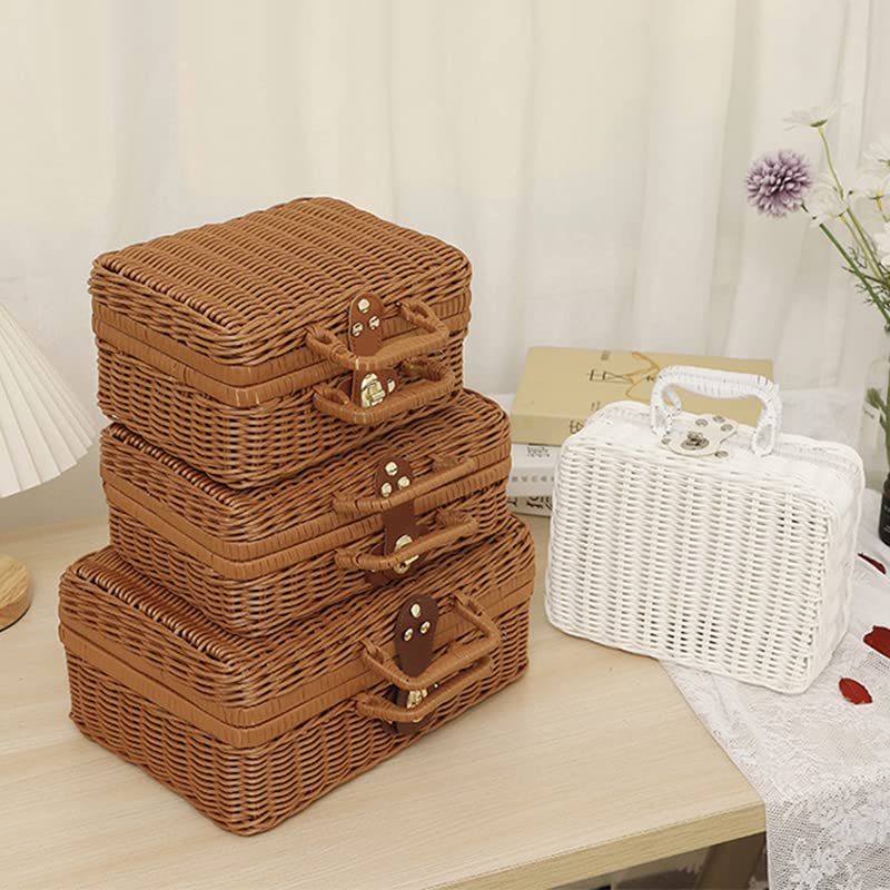 Restokki Geflochtener Aufbewahrungskorb, Panier Osier Weidenkorb mit Deckel Rattankorb für gewebte Picknickbox im Freien (L-Grundfarben)