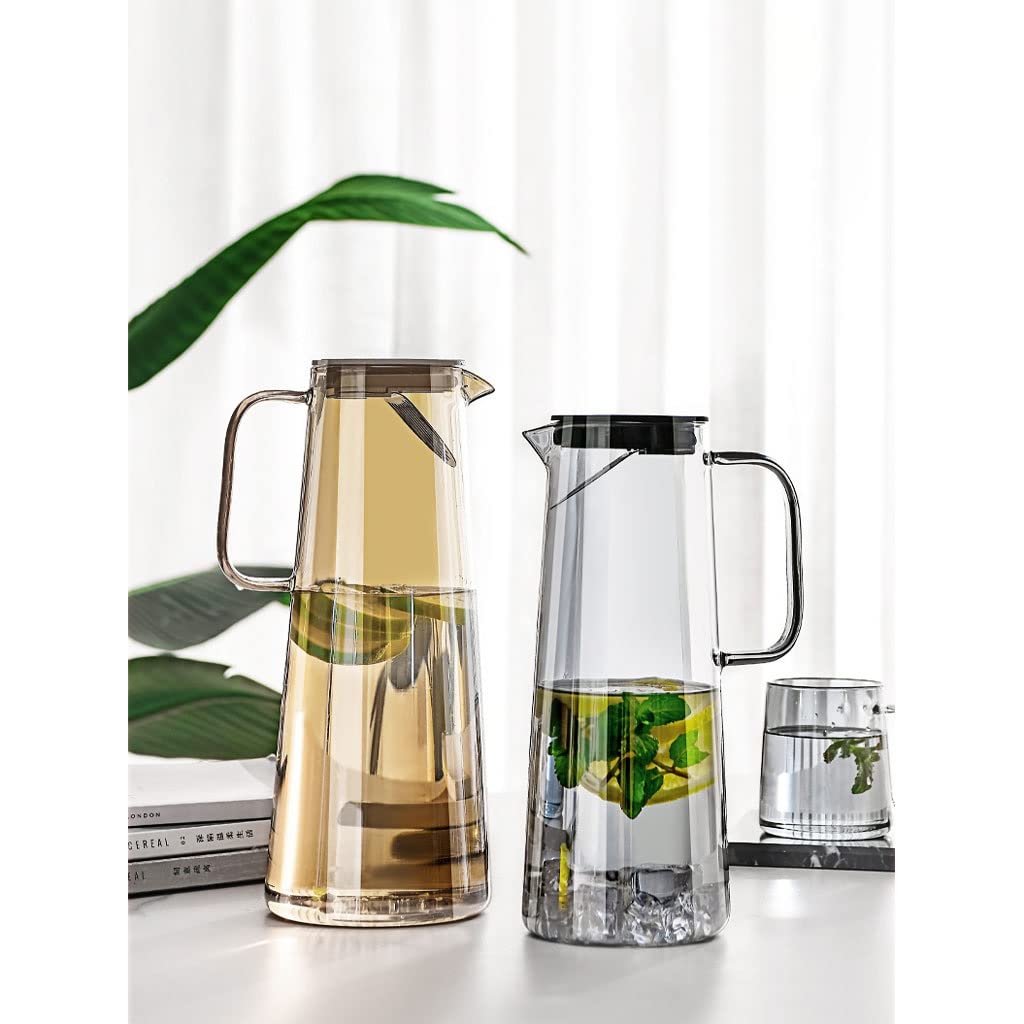Pichets À Boissons, Pichets À Eau en Verre, Pichets Ménagers, Grands Récipients À Boissons, Théières D'Été, Adaptés Au Thé, Aux Boissons, Au Lait, Aux Jus De Fruits, À La Limo.B-1.8 litres