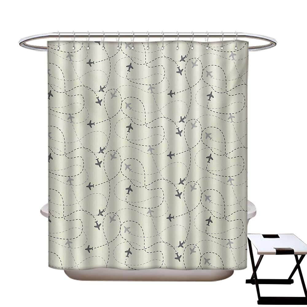Grey Hotel Quality Shower Curtain Liner Airline Route Map Flight Jet Destination Control Fly Theme Textured Travel Trip Journey Eco Friendly,Rust Proof Grommets Holes Beige72×84"