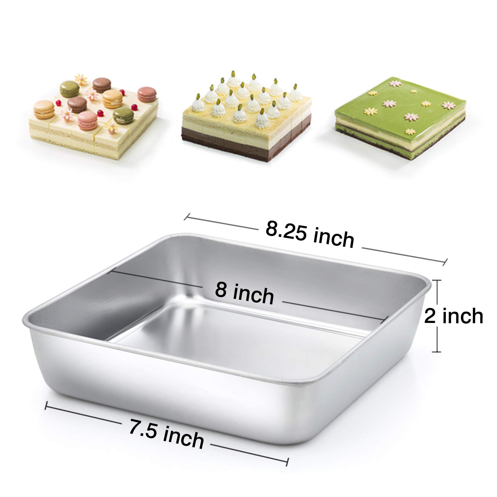 TeamFar 8 Inch Square Baking Pan Set – 4 Pack Stainless Steel Square Cake Pans, Oven & Dishwasher Safe