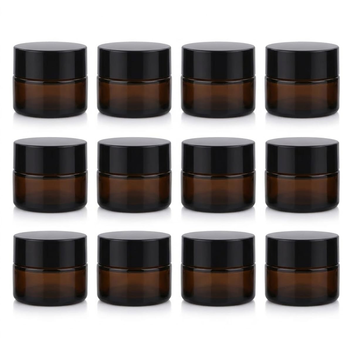 12 Pezzi Vasetti in Vetro Ambra 5ml con Coperchio Nero, Contenitori per Crema e Unguento con Rivestimento Interno, Piccoli Barattoli per Campioni Cosmetici