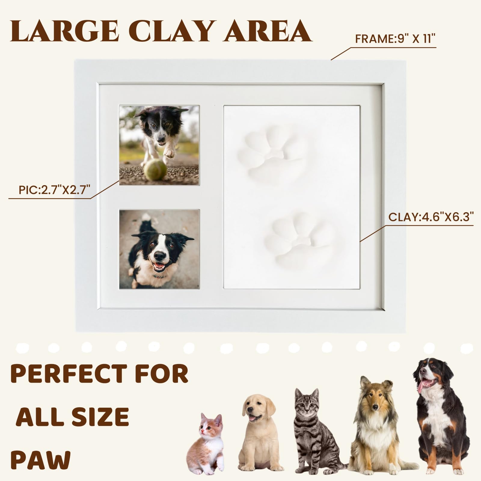 Dog or Cat Paw Print Kit with Wooden Picture Frame, Pet Paw Print Impression Kit, Memorial Clay Paw Print Keepsake Kit for Dogs, Paw Print Stamp Pad for Pets, Memorial Gifts for Pet Lovers