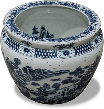 12 Inch Blue Canton Porcelain Chinese Fishbowl Planter