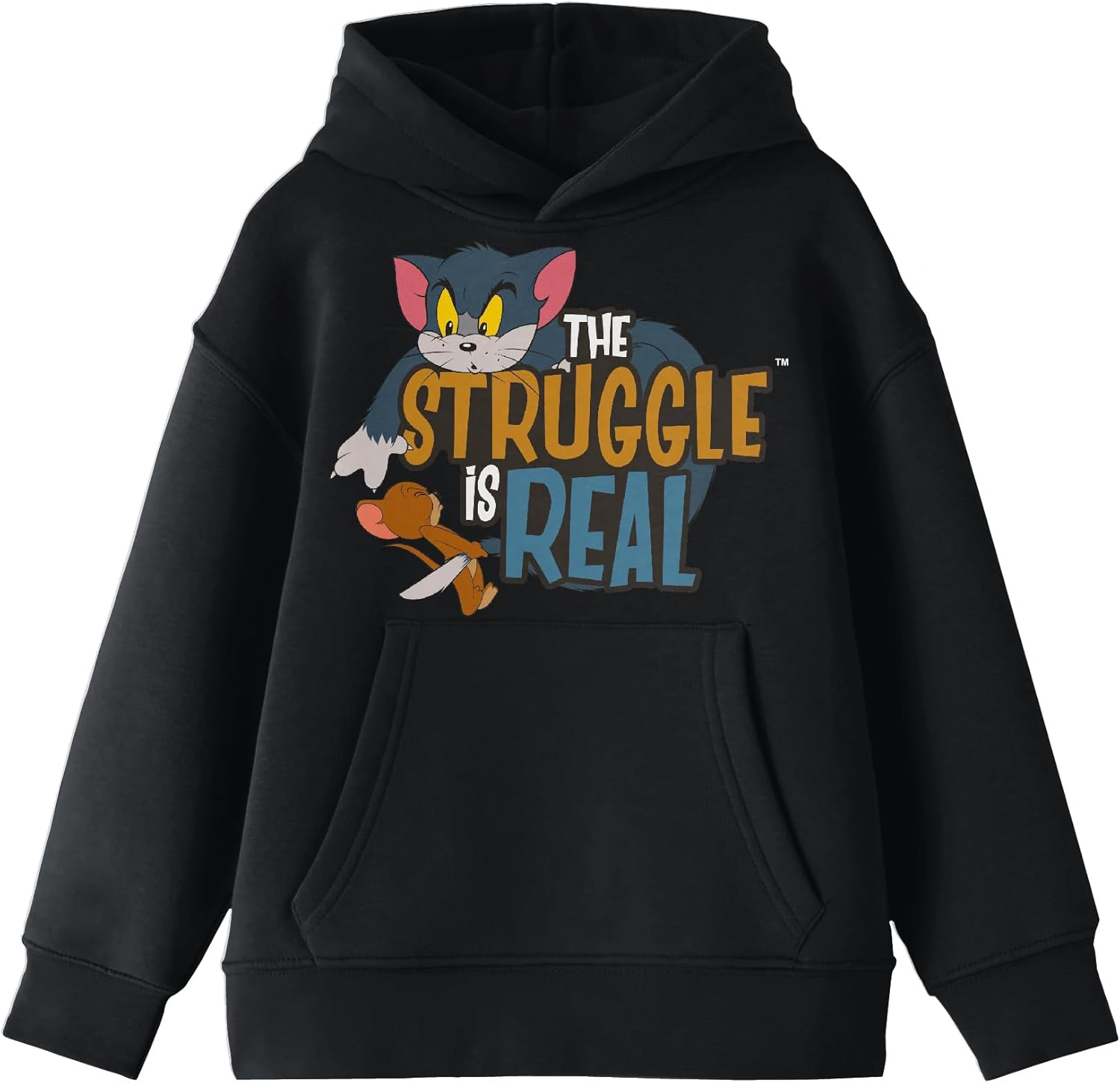 Bioworld Tom And Jerry The Struggle Is Real Vintage Characters Boy's Black Sweatshirt