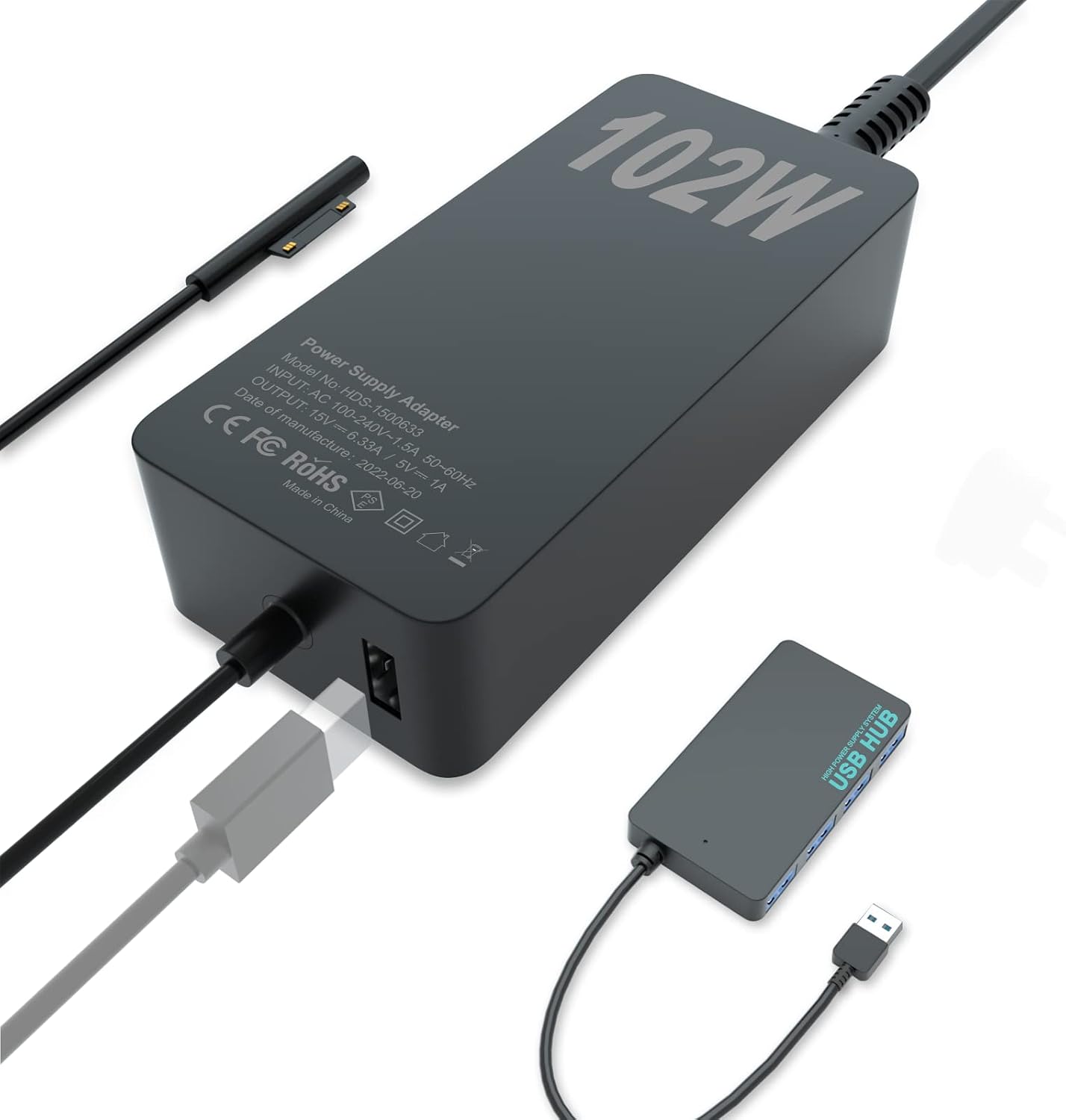 Surface Book 2 Charger, 15V 6.33A 102W Surface Pro Charger
