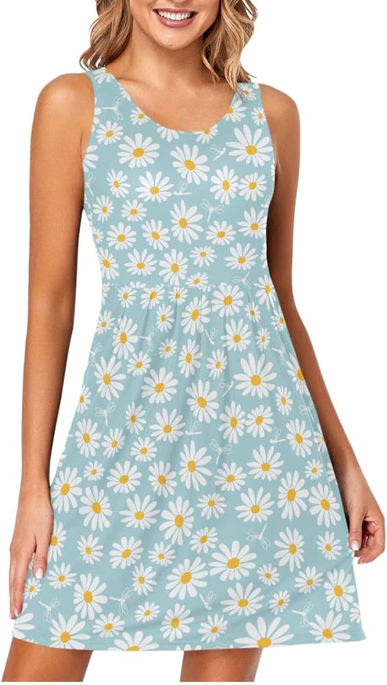 Gugusary Women's Tank Dress White Daisy Sleeveless Casual Knee Length Bodycon Basic Fitted Dress Pockets with Sleep Shirts S at Amazon Women's Clothing store Gugusary Women's Tank Dress White Daisy Sleeveless Casual Knee Length Bodycon Basic Fitted Dress Pockets with Sleep Shirts S at Amazon Women's Clothing store