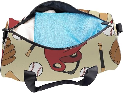 Miniatura 6 de Baseball Doodle Pattern Foldable Gym Bag With Shoe Compartment Oxford Tote Bags Adjustable Shoulder Strap, Convertible Carry Backpack Retro Gym Bag