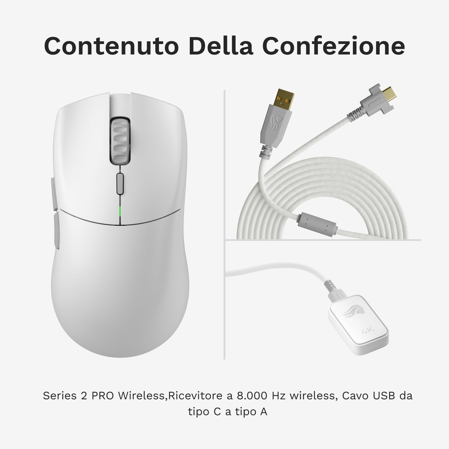 Glorious Gaming Series 2 PRO mouse wireless gaming - compatto, super leggero 55g, polling 8K wireless, 26K Sensor, switch ottici, per esport e sparatutto, presa in punta di dita e ad artiglio - Bianco