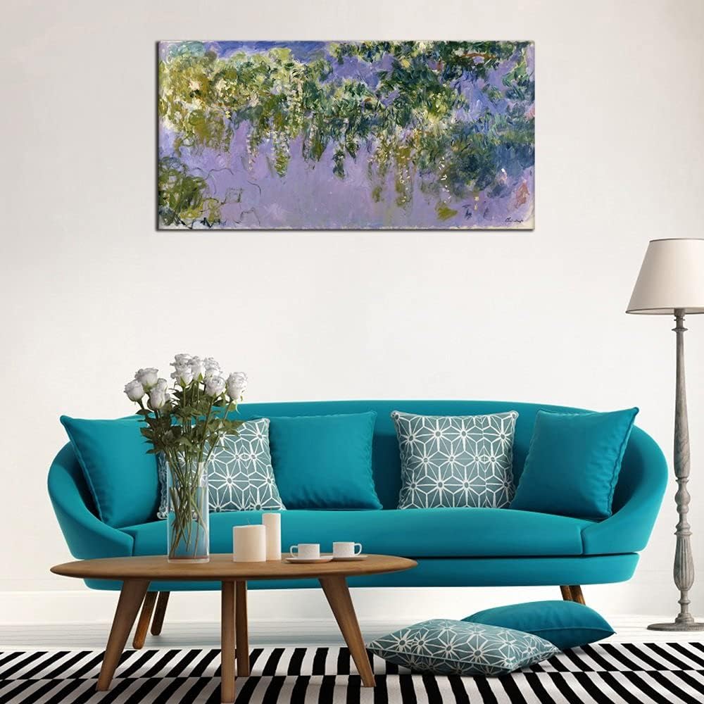 Wieco Art Wisteria Giclee Canvas Prints Wall Art of Claude Monet Famous Oil Paintings Reproduction Artwork Modern Impressionist Flower Pictures for Home Decorations
