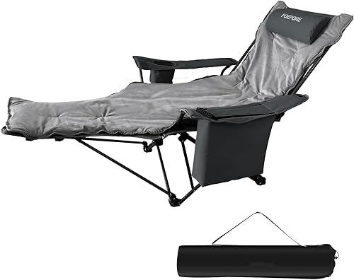 Silla de camping reclinable de 4 posiciones con reposapiés, cómoda para adultos, tumbona plegable de 265 libras, silla de playa de malla con bolsa