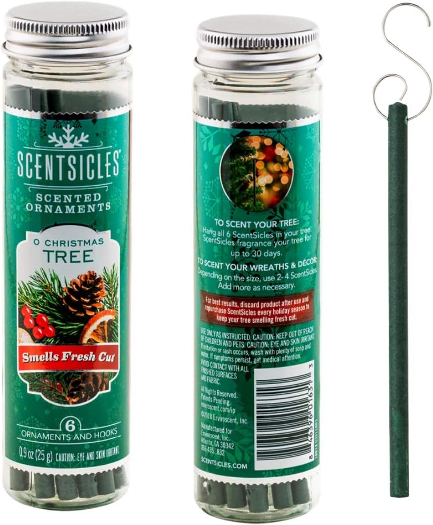 Scentsicles O Christmas Tree Scented Ornaments with Hooks - 2 Bottles (12 Sticks Total)