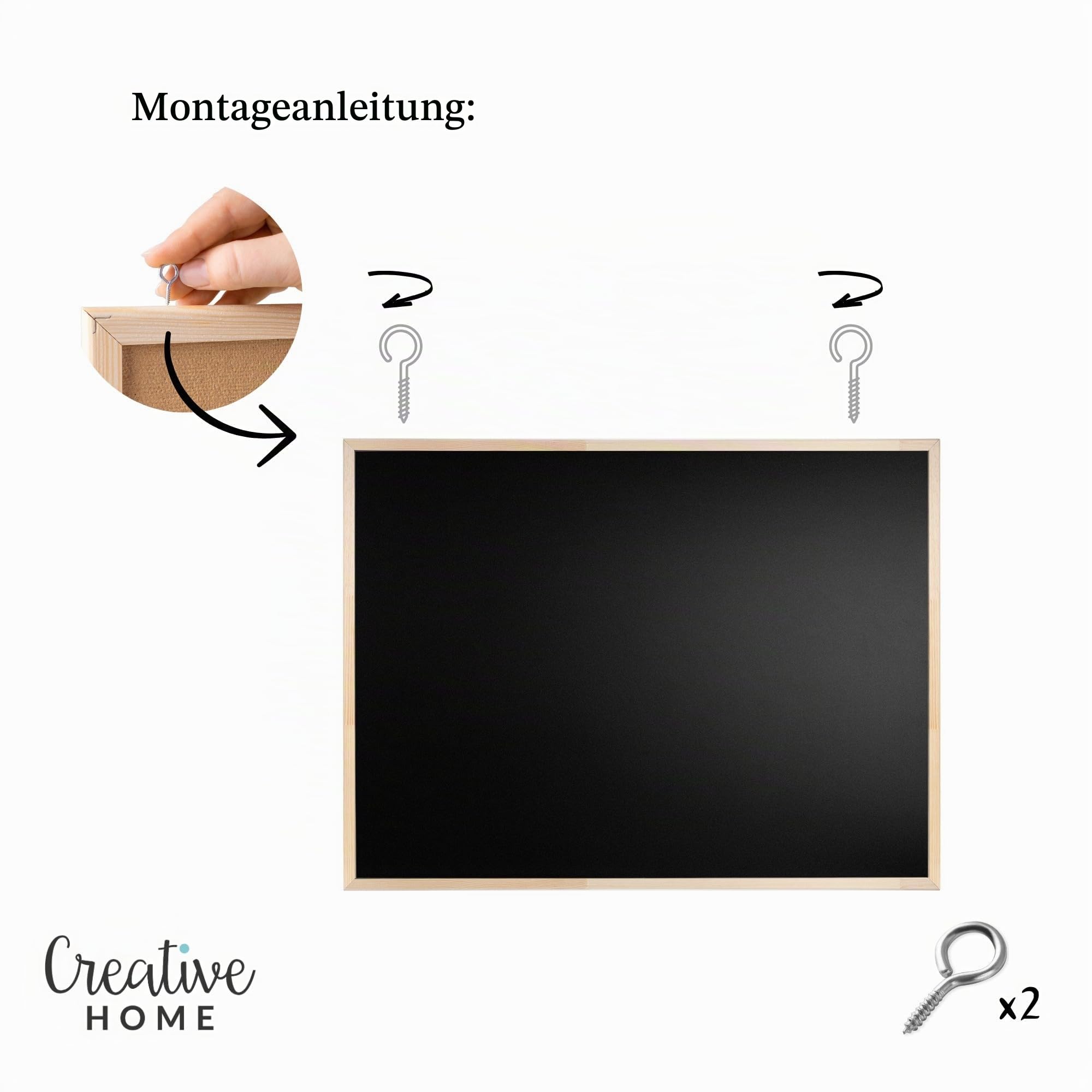 Creative Home 80 x 60 cm Kreidetafel Große Schwarz Blackboard | Tafel Hergestellt in der EU | Schiefertafel Wandtafel Kinder Pinnwand Memoboard Holzrahmen | Schreibtafel für Büro, Schule, Zuhause