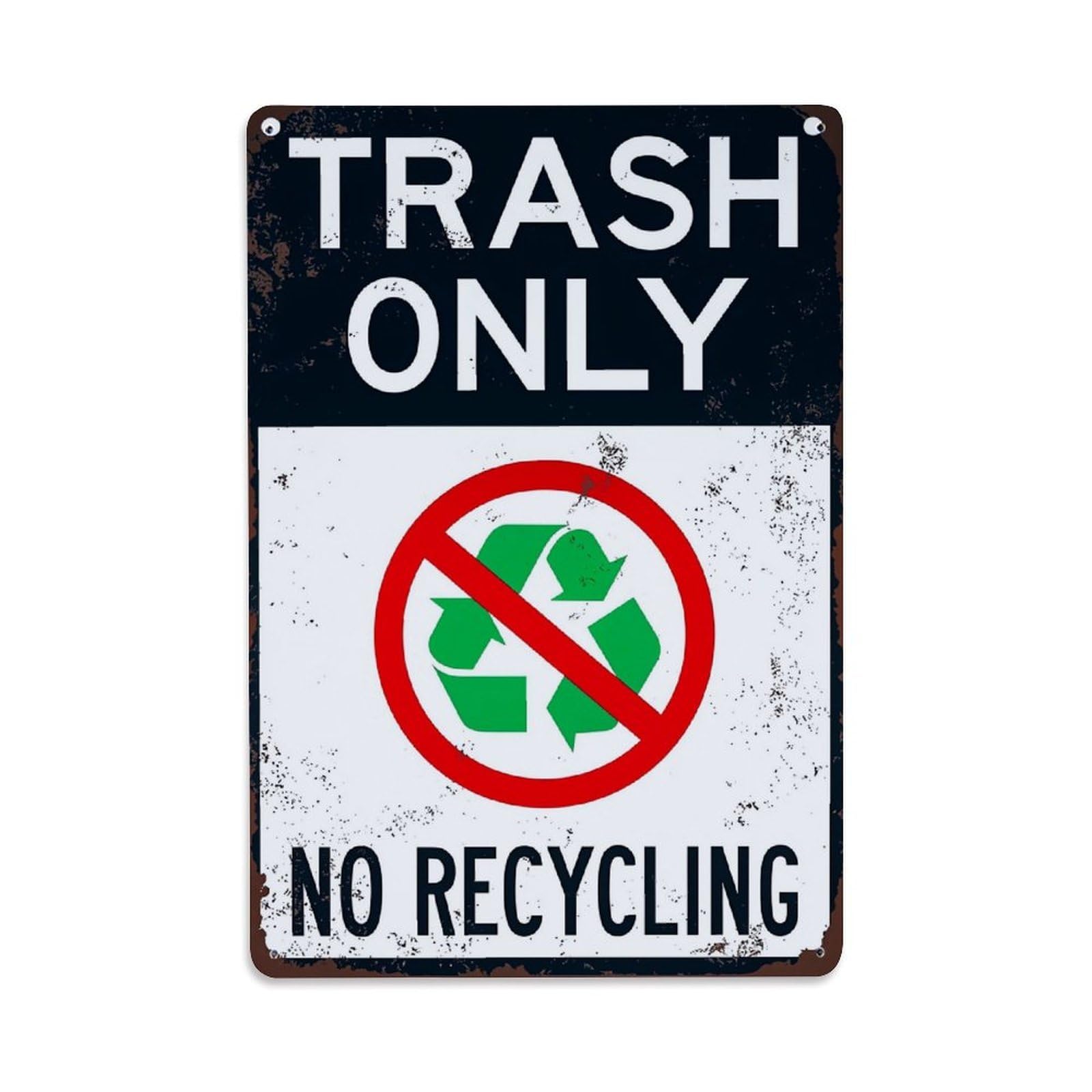 Jdfenggu Vintage Trash Only No Recycling Sign Retro Metal Tin Sign, Metal Poster For Bar, Home, Man Cave, Kitchen, Laundry Room Art Decor 8X12 Inch