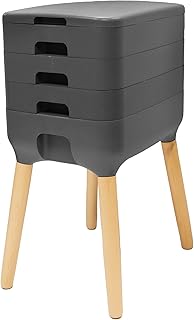 Vermi-Future® Worm Cottage composting Worm bin with 3 Working Trays Plus Complete Startup Bedding and Accessories (Wood Legs Without Worms)