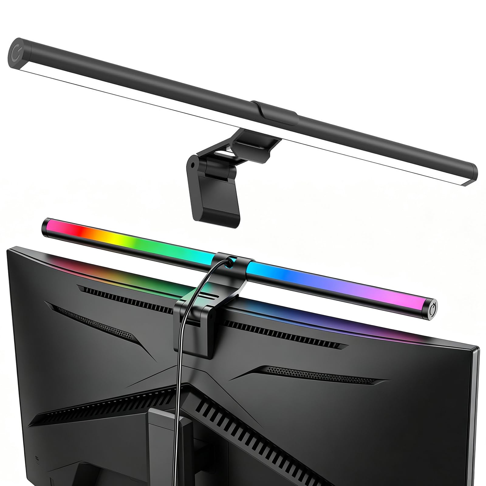 XunHe Smart Monitor Light Bar with RGB Backlight - 15.7in/40cm Eye-Care Dual Light Reading Screen Lamp with 9 Modes RGB Gaming Backlight LED Computer Lamp 3 Colors Dimmable Frontlight for Home Office