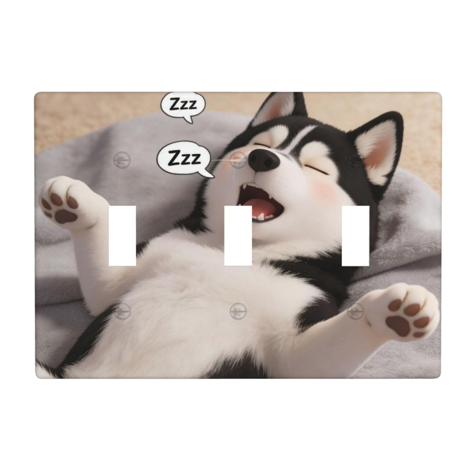 Husky Snoring 3 Gang Switch Plate Cover-Unbreakable Polycarbonate Wall Plate, Heat Resistant Toggle Switch Decor for Home