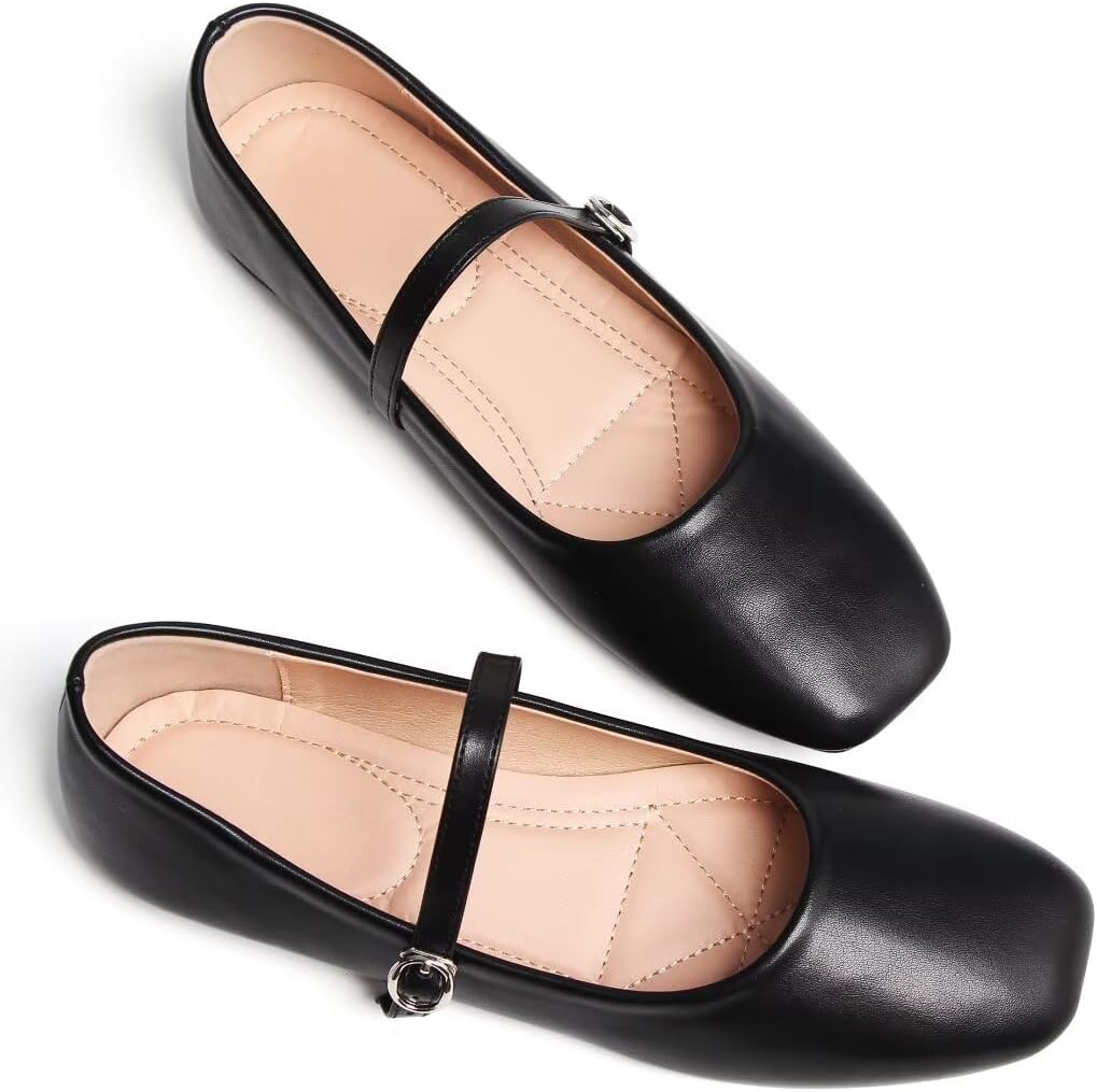 TN TANGNEST Women's Mary Jane Shoes Ballet Shoes for Women Comfortable Round Toe Slip On Flats Ankle Strap Flats Black 44(10.5) 2 - Image 2