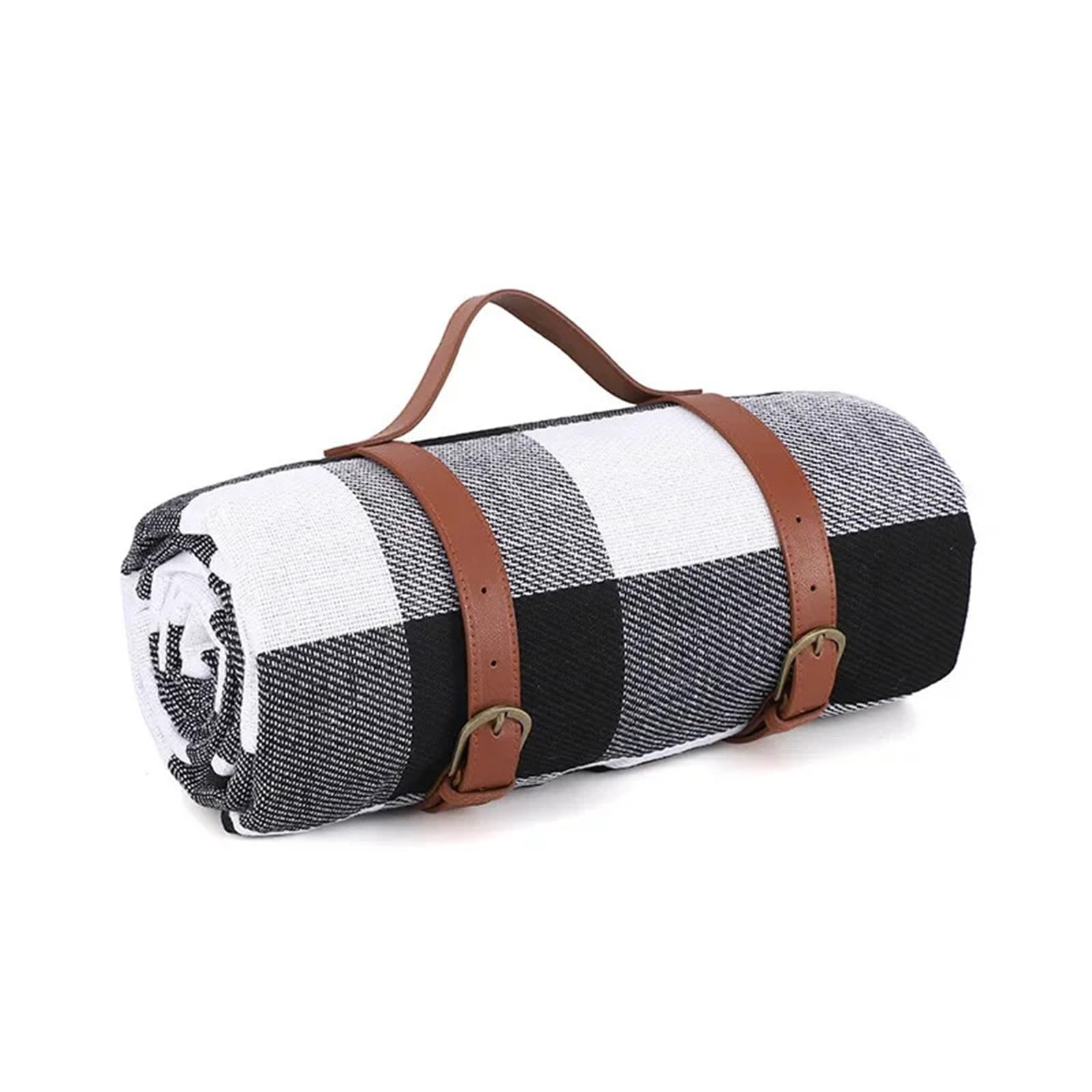 Outdoor Picnic Blankets Mats Camping Foldable Pad with Leather Handle Waterproof Beach Accessories(Black Grey,150x200cm)