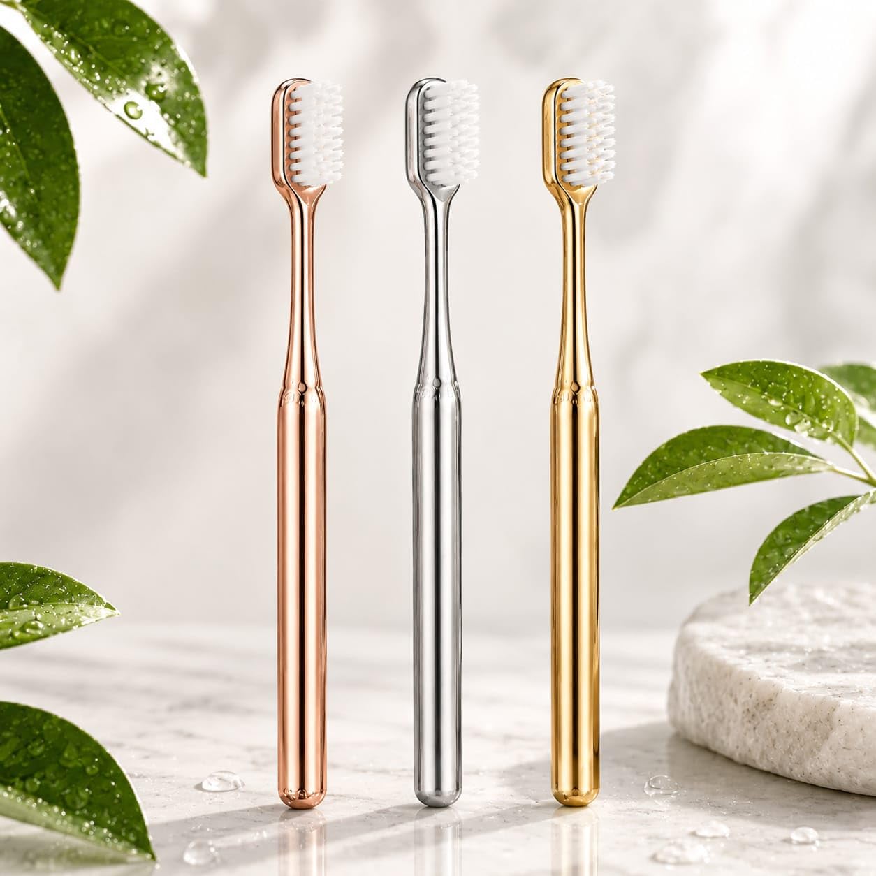 Pickliin Luxury Toothbrush | Premium Metal Handle Manual Toothbrush | Soft Bristles | Gold, Silver n RoseGold Coated COLOR | PACK OF 3 | Elegant Reusable Tooth Brush for Adults Home & Travel-image-15