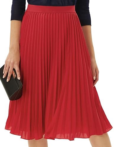 GRACE KARIN Women High Elastic Waist Pleated Chiffon Skirt Midi