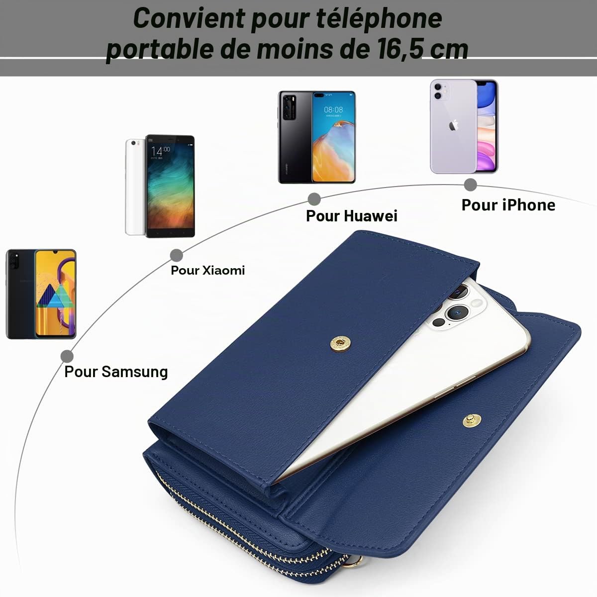HNOOM Sac Téléphone Portable Femme Portefeuille en PU Cuir Sacs Bandoulière Femme Pochette Téléphone Portable Petit Sac à Bandoulière pour Téléphone avec Porte Carte, Bandoulière