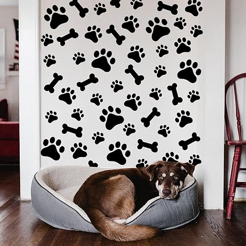 IUMLXJO 76 calcomanías de pared de patas de perro, calcomanías de vinilo con estampado de piedras de vinilo, decoración de papel tapiz de huella