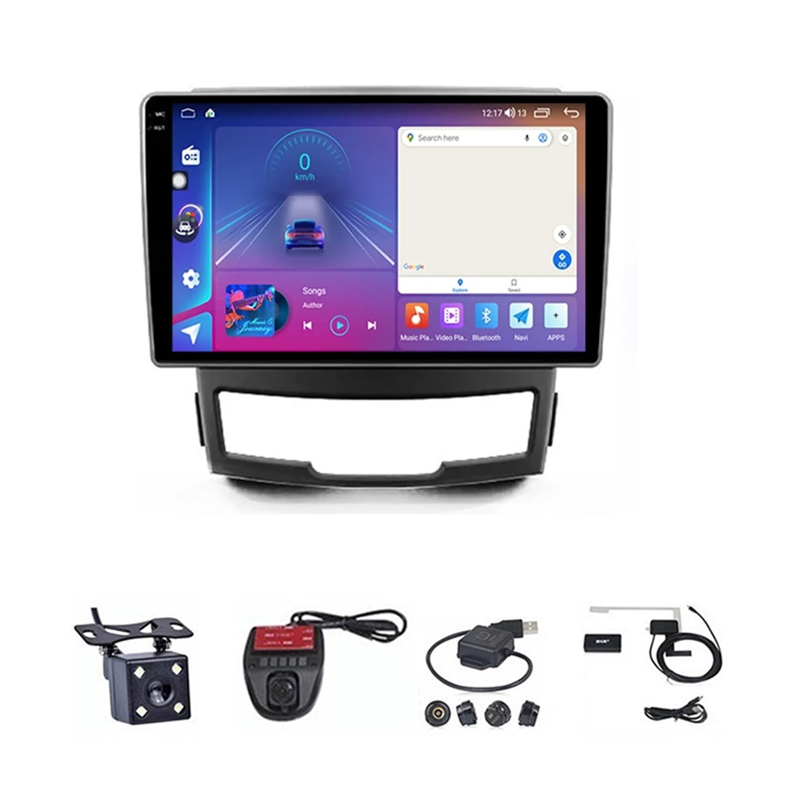 Autoradio tactile Android 9 pouces avec navigation GPS et caméra de recul Ssangyong
