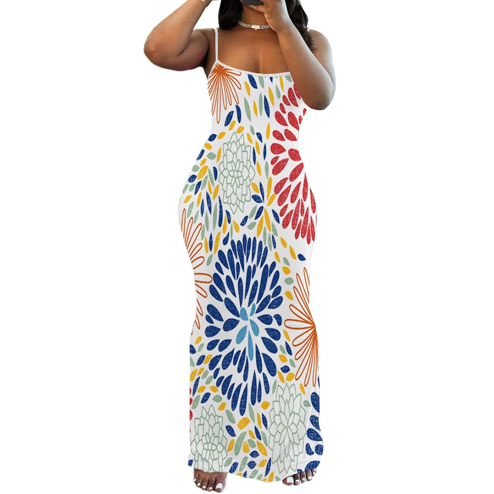 PINSV Women Summer Long Dress Casual Slip Sexy Sleeveless Bodycon Maxi Dresses for Women