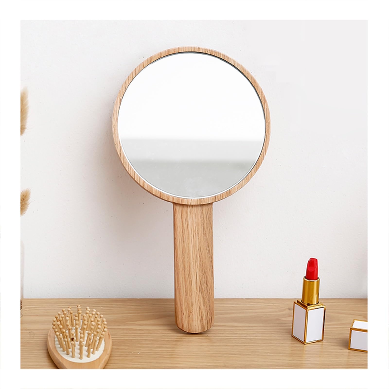 SDCFFC Natural Wooden Vanity Makeup Mirror, Portable Hand Vanity Mirror, for Travel