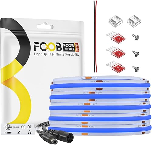 Miniatura 29 de Tira de luz LED COB de 16.4 pies, IP65, impermeable, DC12V, 3000K, blanco cálido, regulable, 320 LEDs/m, luces uniformes flexibles de alta densidad